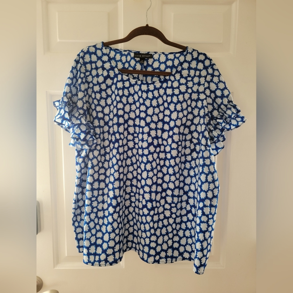 Lane Bryant Size 18W Royal Blue Blouse with Pops of White